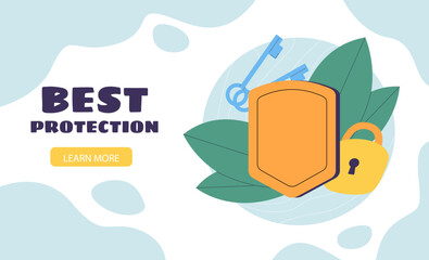 Poster - best protection poster. key near golden shield and padlock. security of personal data on internet. a