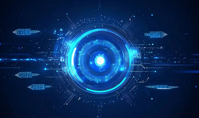 Poster - Glowing blue circles and lines form a complex digital interface