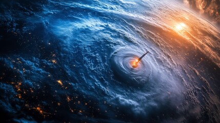 Wall Mural - a stunning view of a powerful cyclone in outer space with vibrant colors and a fiery core surrounded