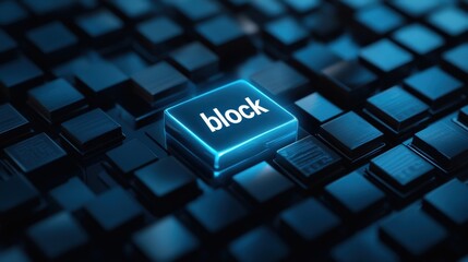 Aufkleber - Glowing Block Key Illuminates a Keyboard Surrounded by Dark Keys in a High-Tech Setting, Symbolizing Technology, Innovation, and Modern Communication