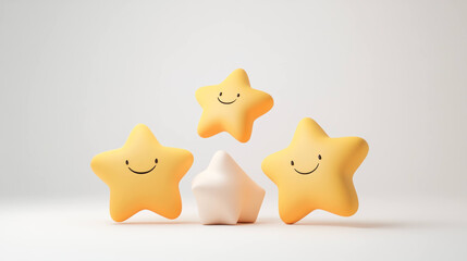 Poster - Playful arrangement of smiling yellow stars on white background