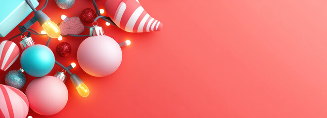Poster - Festive Christmas ornaments on vibrant red background