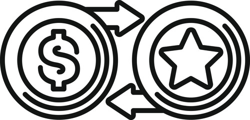 Poster - coins with dollar and star symbols exchanging showing concept of online feedback or review rating an