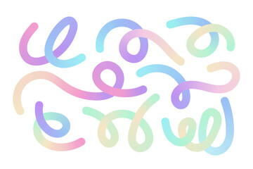 Poster - set of abstract lines with gradient texture. wavy line shapes in pastel colors. fluid liquid squiggl