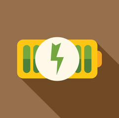 Poster - green lightning bolt charging a partially full battery icon with long shadow on brown background