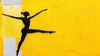© starush - Silhouette of a dancer leaping gracefully against a vibrant yellow wall, AI