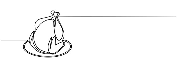 Poster - Roasted chicken or turkey in one continuous line drawing. Thanksgiving greeting card in simple linear style. Fall harvest in editable stroke. Single line drawing of a thanksgiving turkey.