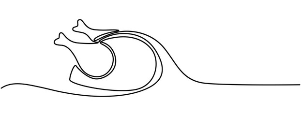 Poster - Roasted chicken or turkey in one continuous line drawing. Thanksgiving greeting card in simple linear style. Fall harvest in editable stroke. Single line drawing of a thanksgiving turkey.