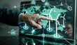 © Bluenana - A Hand Interacting with a Digital Interface of a World Map and Wind Turbines
