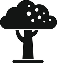 Poster - simple black and white vector icon representing a stylized blooming tree with rounded crown, thick t