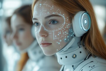Poster - Colleagues interacting with AI assistants, chatbots or digital helpdesks,