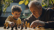 © Giorgia - A grandfather teaching his grandson how to play chess in a quiet room both focused on the strategic game.
