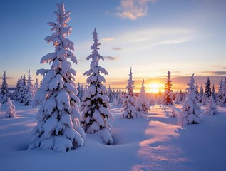 Poster - Picturesque winter landscape with snow-covered trees and a bright blue sky