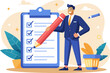 © Graphics Studio - businessman with checklist transparent png illustration.