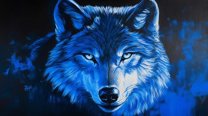  Bright Blue Wolf Head Design in Bold, Vibrant Style