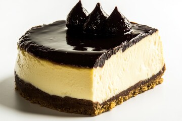 Poster - A slice of cake on a white plate with a simple background