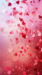 Poster - Enchanting dreamy pink and red gradient with heart shaped confetti for a charming visual experience