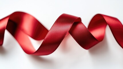 Poster - A close-up shot of a bright red ribbon against a clean white background