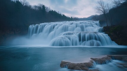 Poster - A large waterfall with flowing water, suitable for travel, adventure and nature themes