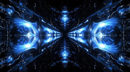Fototapete - Futuristic digital landscape virtual reality space graphic art abstract environment symmetrical viewpoint technology concept