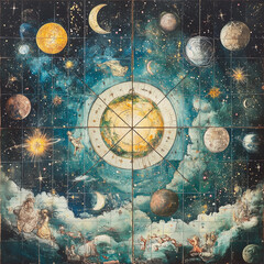 Wall Mural - illustration set of moon phases. different stages of moonlight activity in vintage engraving style. 