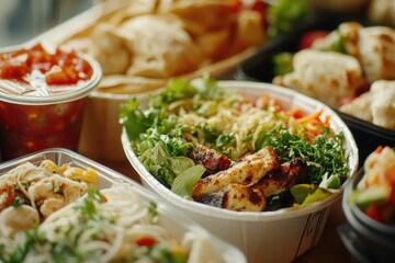 Poster - A table with various food bowls, perfect for depicting a meal scene in a home or restaurant