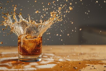 Poster - A glass containing a liquid with a visible splash of water