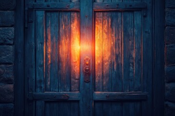Poster - A wooden door with a light shining through it
