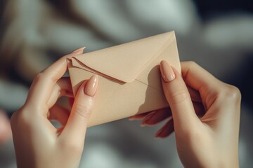 Aufkleber - A woman holds an envelope in her hands, possibly receiving or sending mail