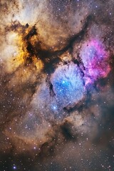Poster - A beautiful nebula with stars shining brightly in the background, perfect for use in space-related designs or as a backdrop for astronomy-themed projects