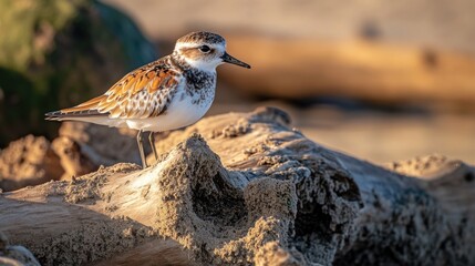 Poster - A small bird sits atop a pile of rocks, nature scene
