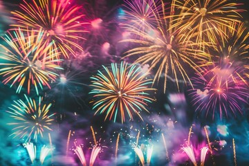 Poster - People enjoying fireworks display in the night sky