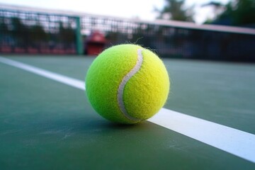 Poster - A lone tennis ball sits atop a tennis court, awaiting its fate