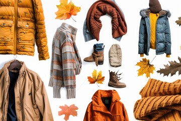 Poster - A collection of clothing and accessories displayed on a clean white background, ideal for fashion-related projects or as a neutral base