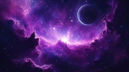 Poster - Purple background with nebula space and star

