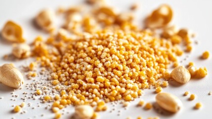 Poster - Fresh corn and nuts arranged on a white background