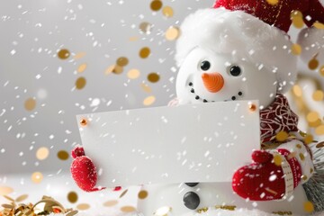 Aufkleber - A snowman stands in the snow holding a sign, great for winter themed projects and cold weather concepts