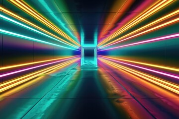 Wall Mural - A long tunnel filled with neon lights