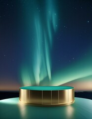 Wall Mural - Circular pool under the Northern Lights. A magical scene.