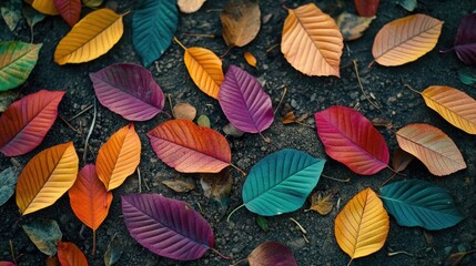 Poster - Colorful autumn leaves laying on the grass, perfect for nature, fall or outdoor themed designs