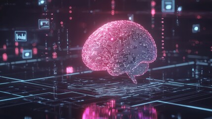 Poster - Futuristic Digital Brain with Circuit Patterns and Data Graphs Representing Artificial Intelligence and Technology in a Virtual Space Environment