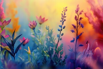 Poster - A collection of colorful flowers growing in a lush green grassy area