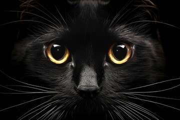 Poster - Close-up view of a black cat with bright yellow eyes