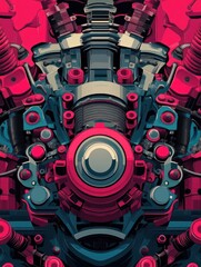 Poster - automotive machine work abstract concept vector illustrations.