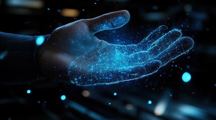 Poster - close up of man hand with smartphone and virtual screen