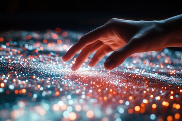 Poster - A person holds and touches a glowing object on a table