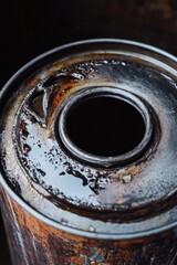 Poster - A close-up shot of a rusty metal can with a worn-out label and a rough texture