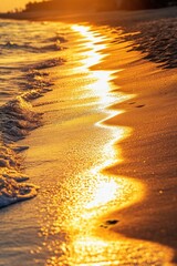 Poster - Sun setting over calm waters on a peaceful beach