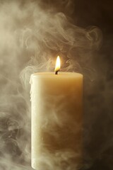 Poster - A warm and cozy scene featuring a lit candle emitting a gentle plume of smoke