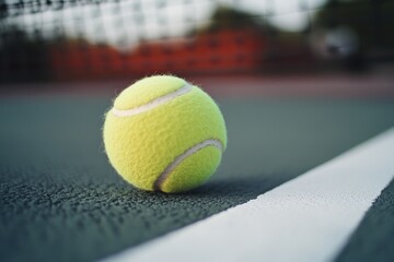 Aufkleber - A tennis ball sits alone on an empty tennis court